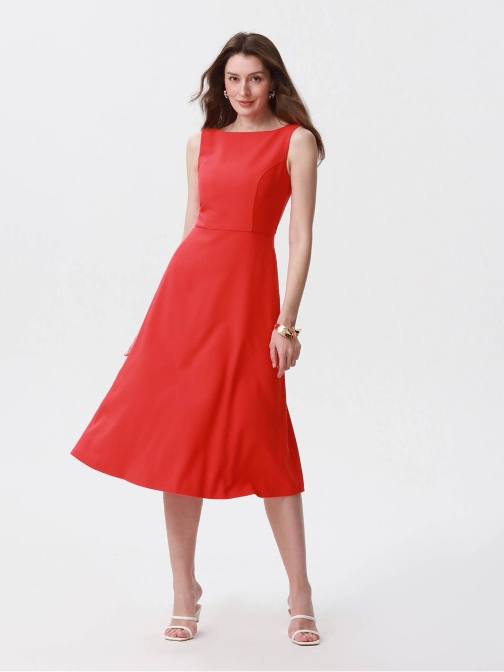 A New Day Red Tailored Midi Dress Sleeveless Elegant Minimalist Style - Picture 1 of 5
